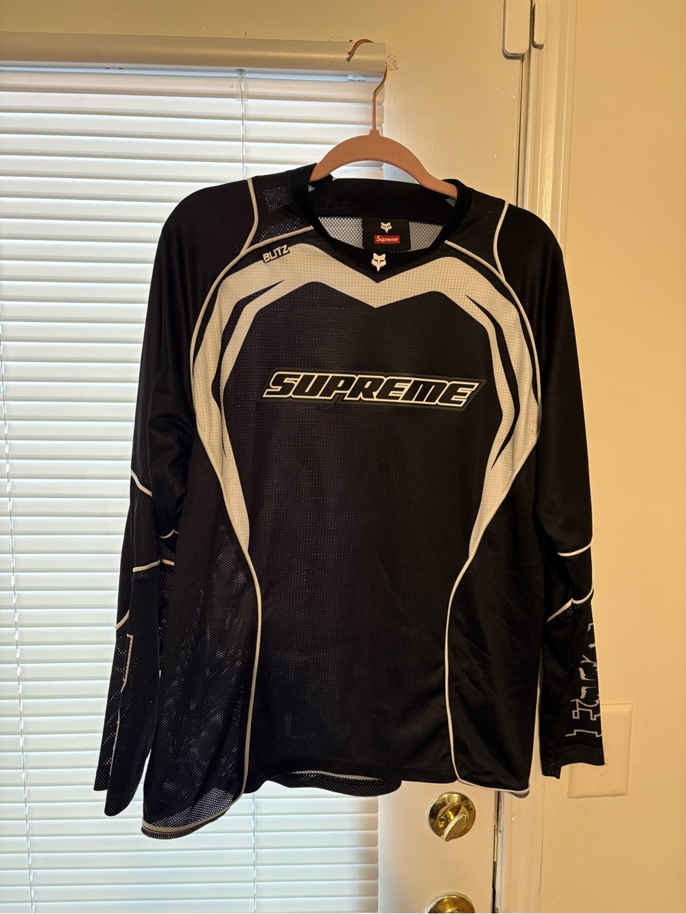 Supreme Black and White Long Sleeve Mesh Jersey